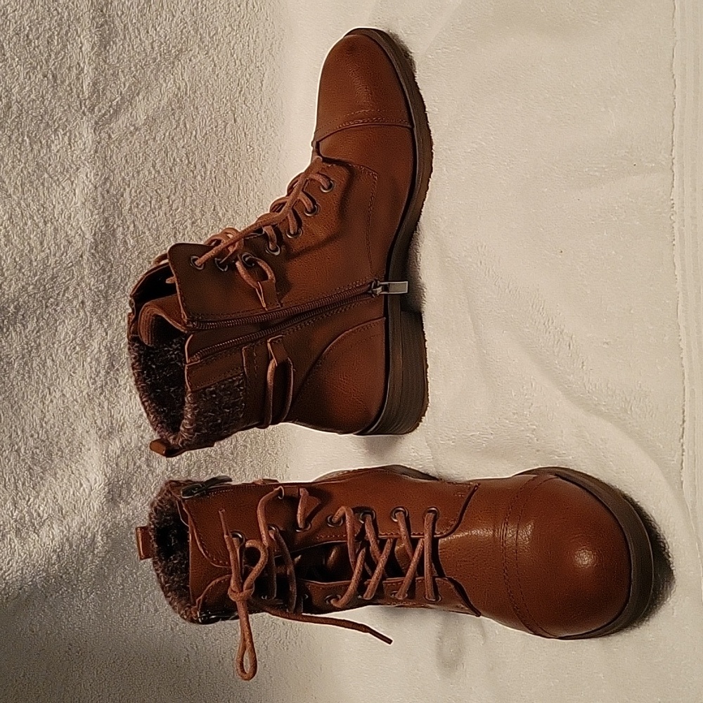 Brown leather lace up booties